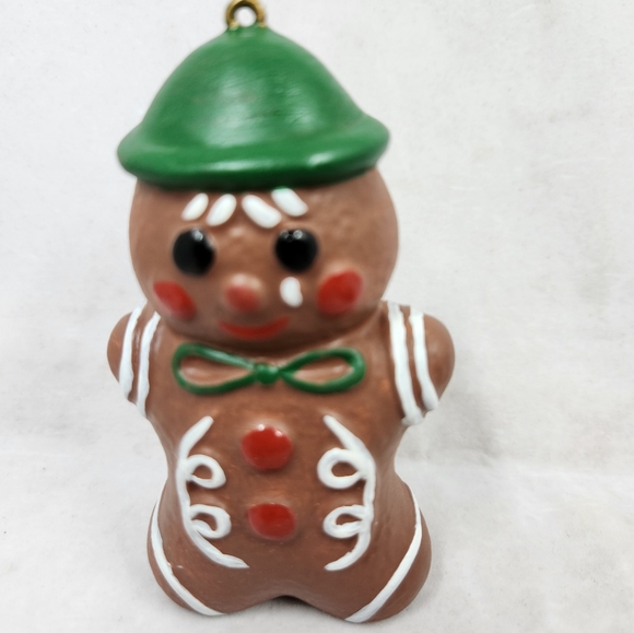 Vintage Painted Ceramic Bisque Gingerbread Couple Christmas Tree Ornaments - Picture 7 of 12